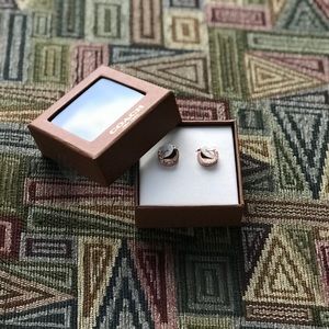 Coach Pave Huggie Earrings Rose Gold
